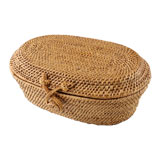 アタで編まれた楕円形のフタ付き小物入れバスケット[L]