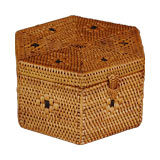 アタで編まれた六角形のフタ付き小物入れケース[L]