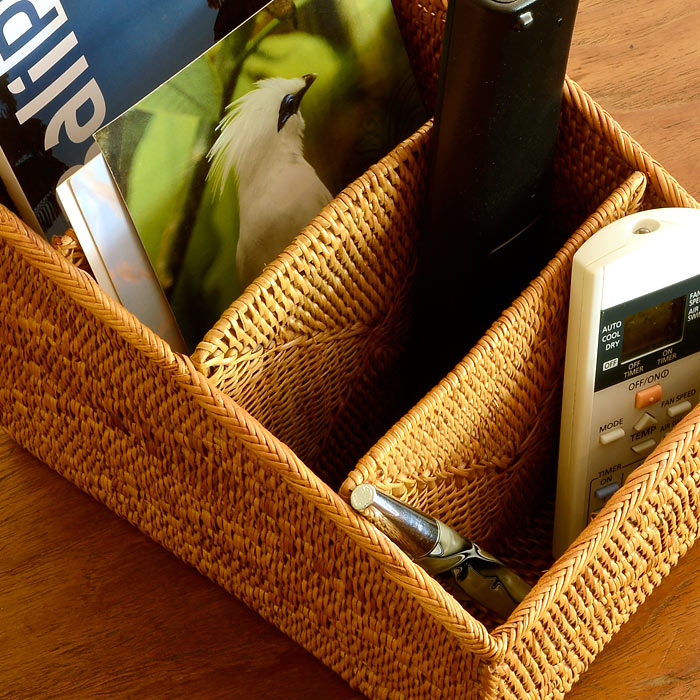 アタで編まれた収納バスケット[間仕切り4分割] スタンダードクオリティ リモコン立て お箸立て インテリア バリ アジアン雑貨