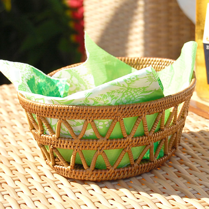 アタで編まれた楕円形の アジアン ラティスバスケット  収納ケース バリ 雑貨