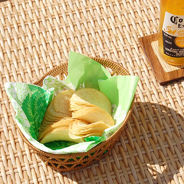 アタで編まれた楕円形の アジアン ラティスバスケット  収納ケース バリ 雑貨