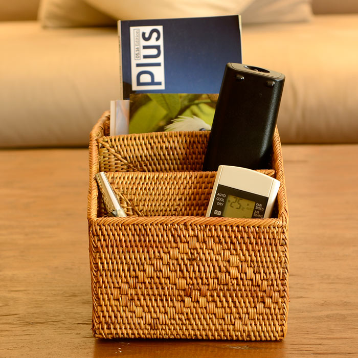 アタで編まれた収納バスケット[間仕切り4分割] スタンダードクオリティ リモコン立て お箸立て インテリア バリ アジアン雑貨