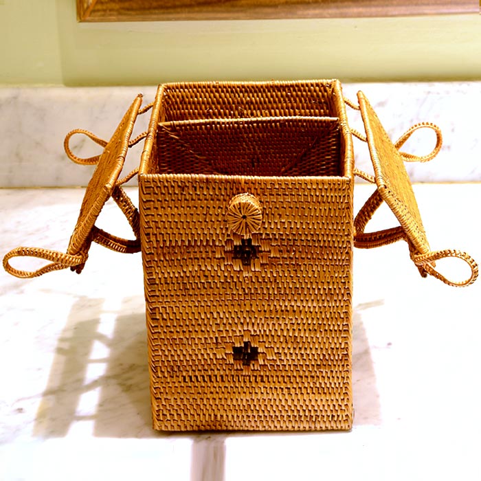 アタで編まれたコスメバッグ[ハイタイプ] バスケット インテリア 収納ケース 整理ボックス バリ アジアン雑貨