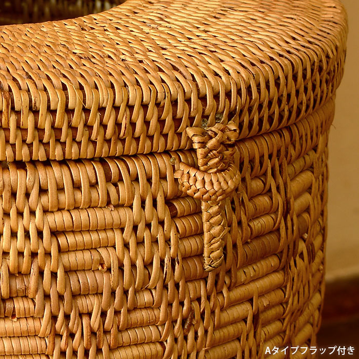 フタに穴のあいたアタ製バスケット 円柱形 ダストボックス ゴミ箱 バリ アジアン雑貨