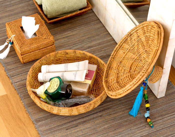 収納 バスケット 小物入れ アジアン アタ タッセル