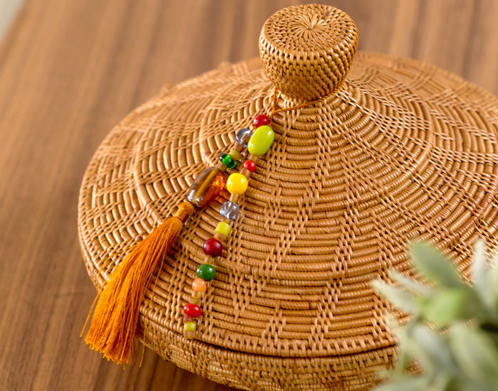 収納 バスケット 小物入れ アジアン アタ タッセル