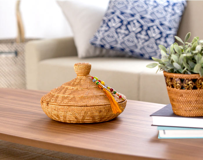 収納 バスケット 小物入れ アジアン アタ タッセル