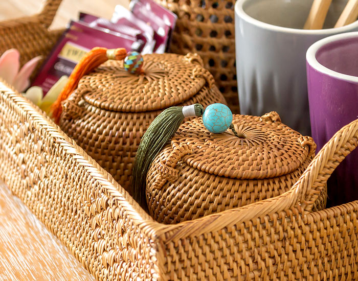 収納 バスケット 小物入れ アジアン アタ タッセル