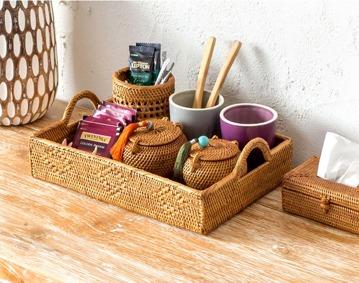 収納 バスケット 小物入れ アジアン アタ タッセル