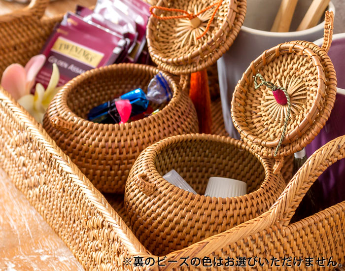 収納 バスケット 小物入れ アジアン アタ タッセル