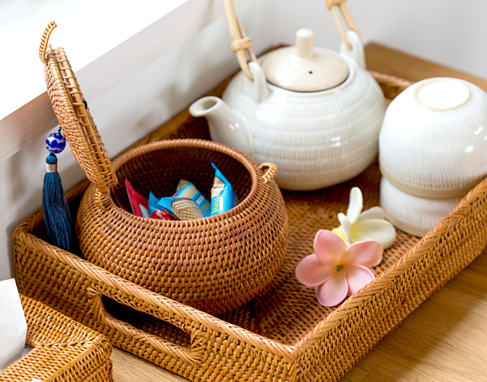 収納 バスケット 小物入れ アジアン アタ タッセル