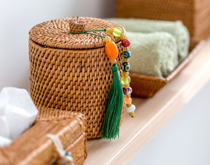 収納 バスケット 小物入れ アジアン アタ タッセル