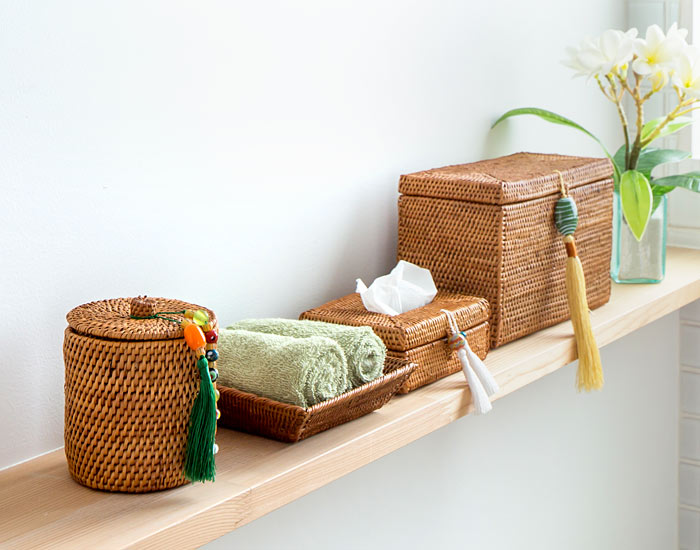 収納 バスケット 小物入れ アジアン アタ タッセル