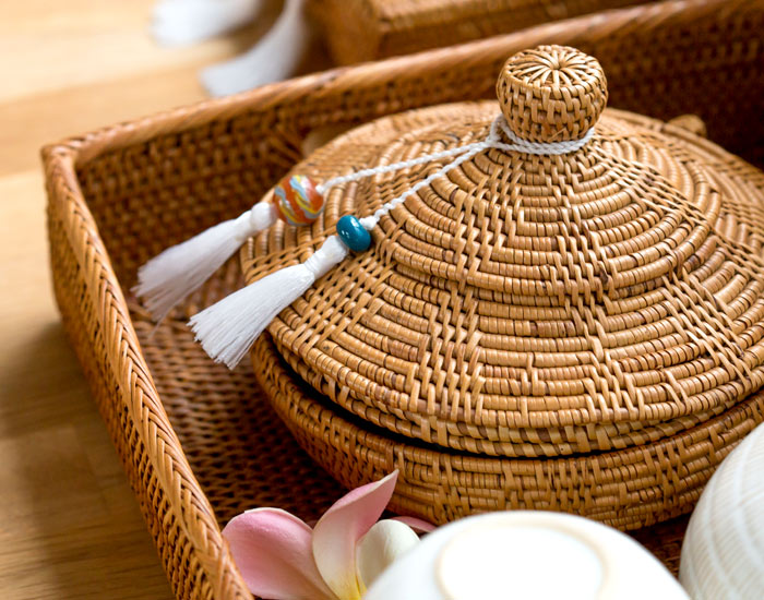 収納 バスケット 小物入れ アジアン アタ タッセル