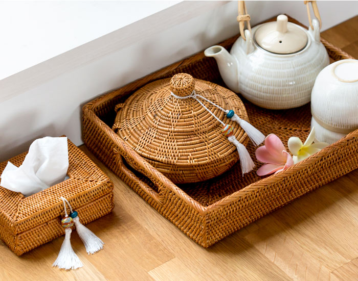 収納 バスケット 小物入れ アジアン アタ タッセル