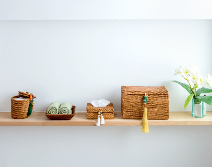 収納 バスケット 小物入れ アジアン アタ タッセル