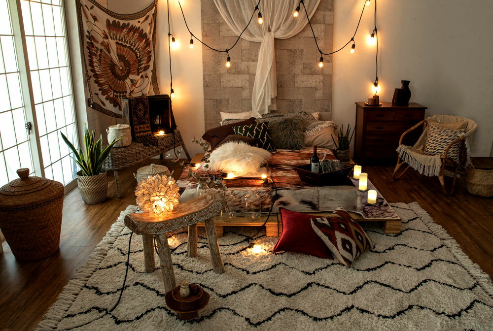 ボヘミアン系インテリアがスパイスを利かせたボーホースタイル。