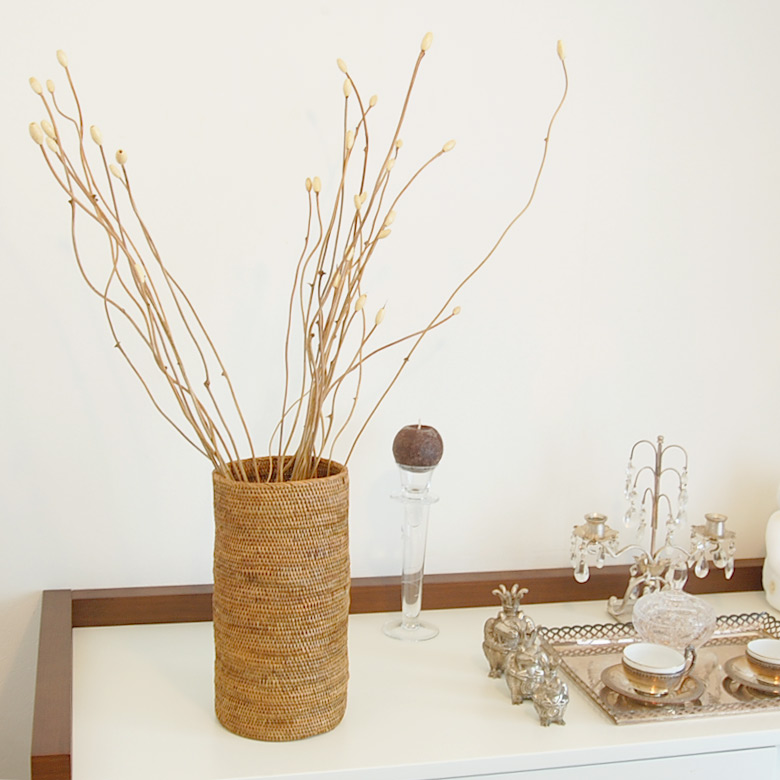 アタで編まれた筒形バスケット アジアン バリ アジアン雑貨