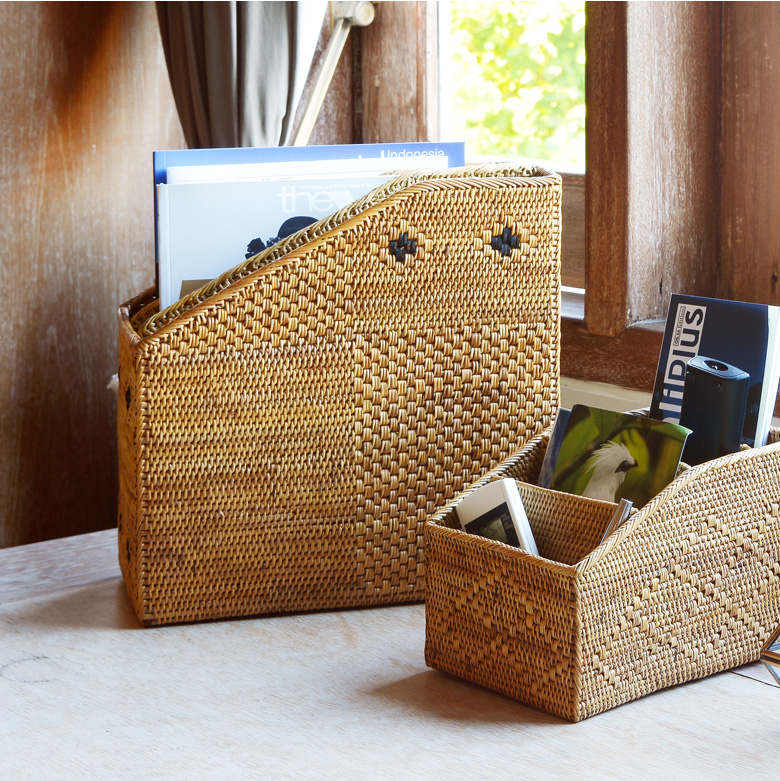 アタで編まれた間仕切りつきファイルスタンド アジアン バリ アジアン雑貨