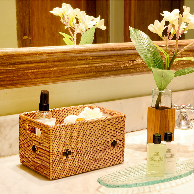 アタで編まれた取っ手付き収納ボックス アジアン バリ アジアン雑貨