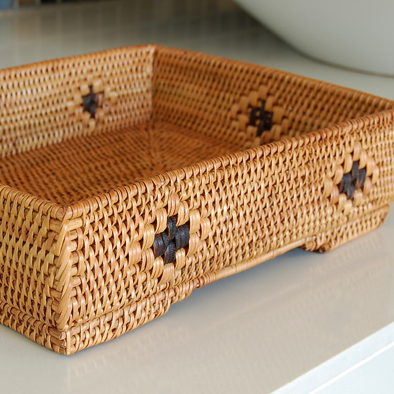 アタで編まれた脚つきバスケットトレイ アジアン バリ アジアン雑貨