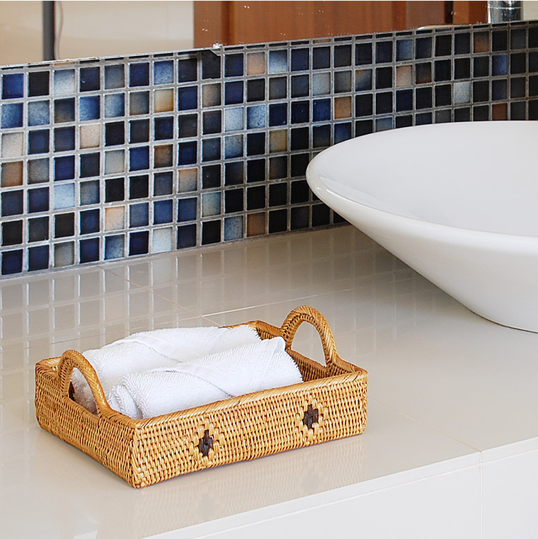 アタで編まれたハンドルつきバスケットトレイ アジアン バリ アジアン雑貨