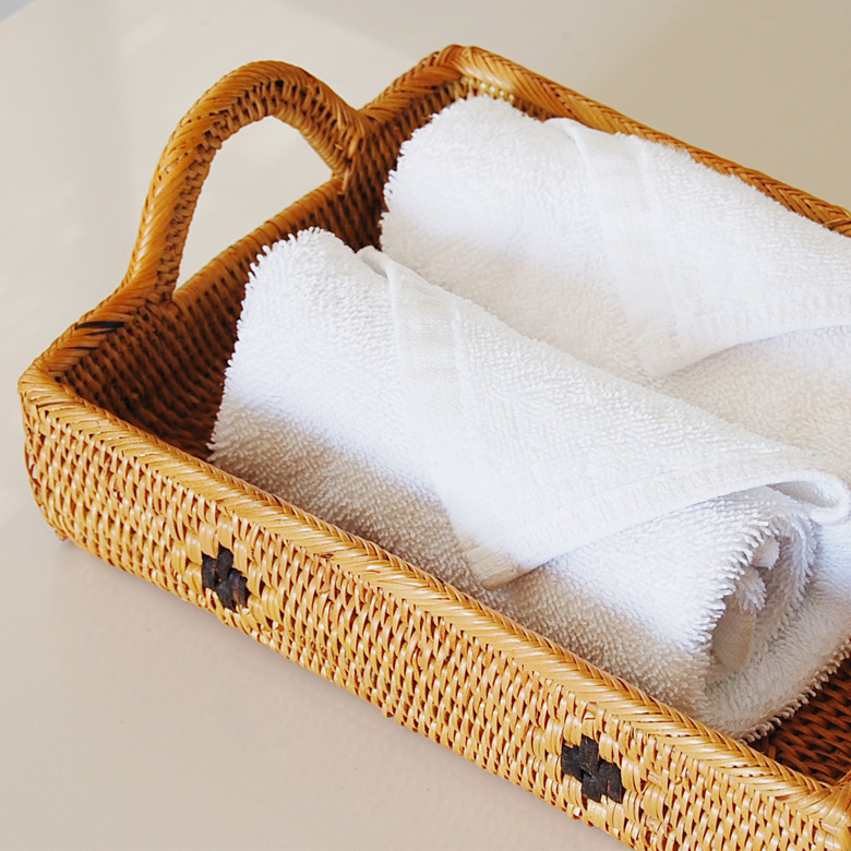 アタで編まれたハンドルつきバスケットトレイ アジアン バリ アジアン雑貨