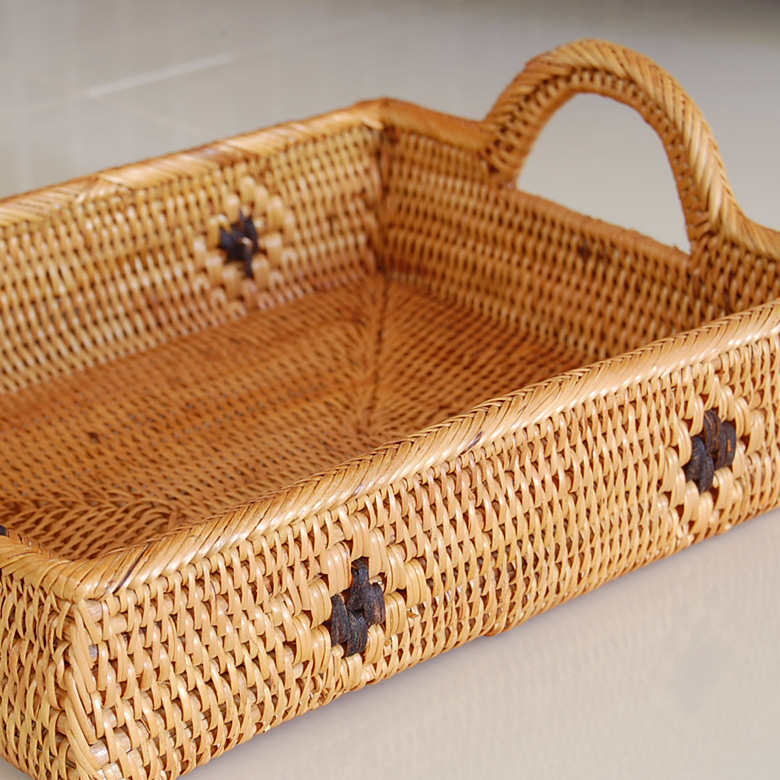 アタで編まれたハンドルつきバスケットトレイ アジアン バリ アジアン雑貨