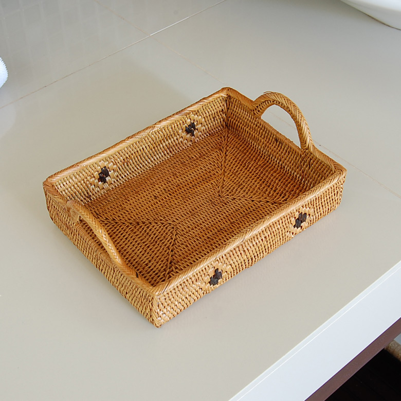 アタで編まれたハンドルつきバスケットトレイ アジアン バリ アジアン雑貨