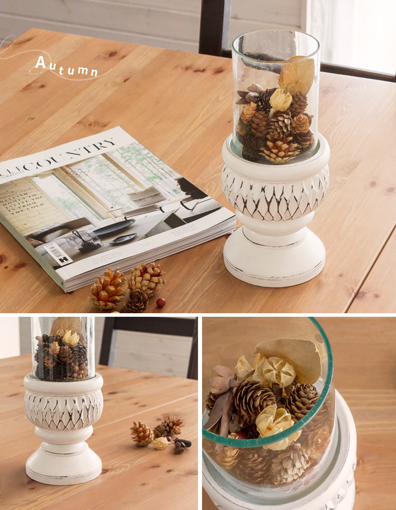 キャンドルホルダー おしゃれ 木製 ろうそく立て ガラス キャンドルスタンド 大きい ティーライトキャンドル 北欧 ホワイト 白 ローソク立て  アンティーク風