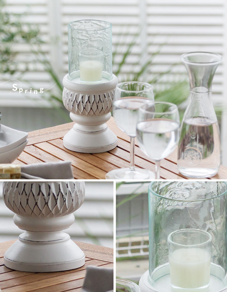 キャンドルホルダー おしゃれ 木製 ろうそく立て ガラス キャンドルスタンド 大きい ティーライトキャンドル 北欧 ホワイト 白 ローソク立て  アンティーク風