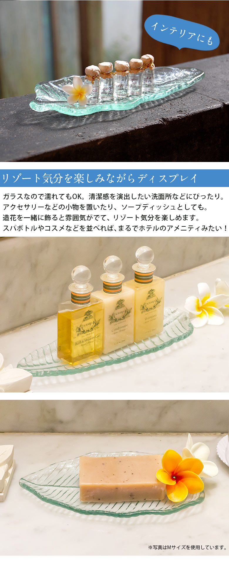 ストレリチアリーフ 皿 小皿 リーフプレート 葉っぱ トレイ ガラス皿 ガラスプレート アジアン ハワイアン バリ島