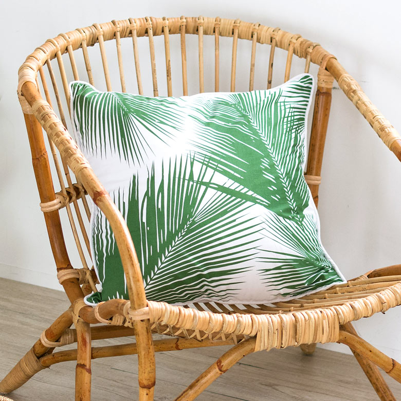 パームリーフ柄クッションカバー【グリーン】