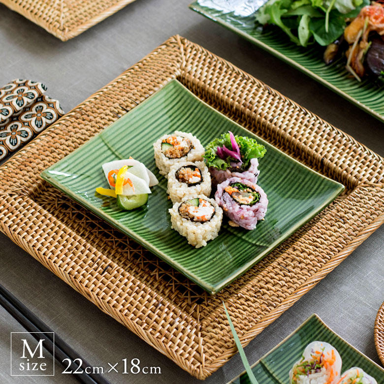 陶器製 バナナリーフ柄 プレート