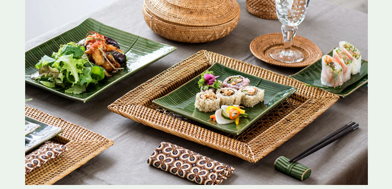 シリーズで揃えたいラインナップ 陶器製 バナナリーフ柄 プレート