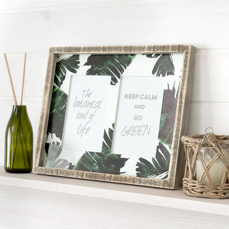 フォトフレーム 壁掛け 写真立て おしゃれ ソテツ リーフ モチーフ 写真 2枚 はがきサイズ ナチュラル 写真立て 木枠 植物 西海岸 ビーチ 男前 インテリア