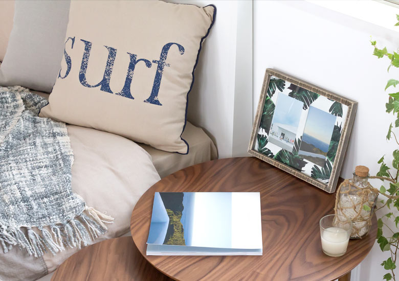 フォトフレーム 壁掛け 写真立て おしゃれ ソテツ リーフ モチーフ 写真 2枚 はがきサイズ ナチュラル 写真立て 木枠 植物 西海岸 ビーチ 男前 インテリア