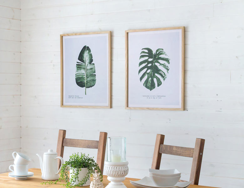 リーフアート リーフパネル おしゃれ モンステラ  葉 壁掛けアート 額 インテリア 壁掛け 額入り ポスター アート アートパネル  リゾート ボタニカル 西海岸 ハワイ