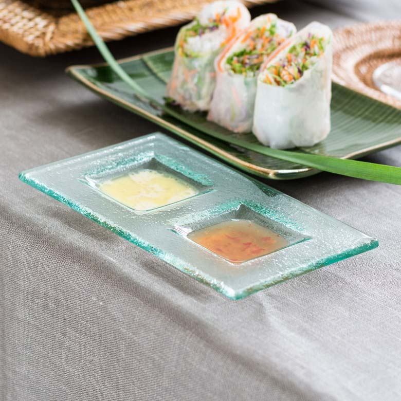 ガラスの二穴スクエア アジアン トレイ