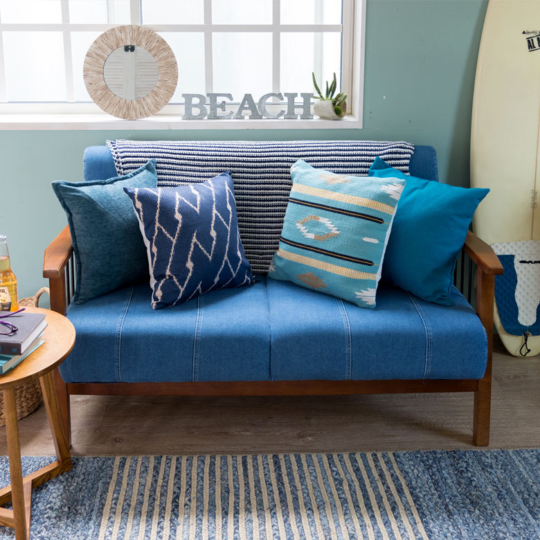 ネイティブ柄 クッション 45cm×45cmAタイプブルー