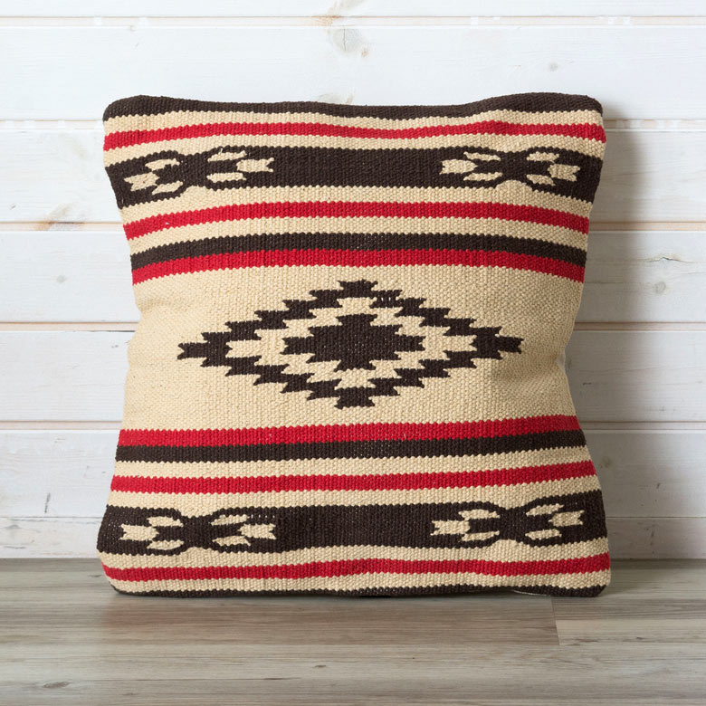 ネイティブ柄 クッション 45cm×45cmDタイプベージュ×ブラウン