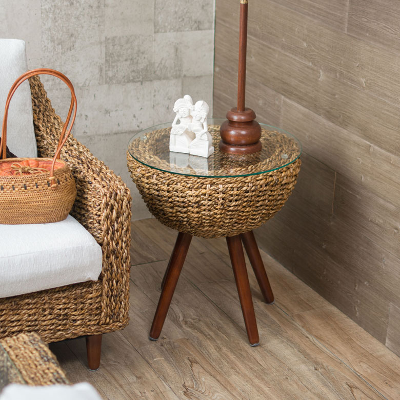アバカ素材の丸型サイドテーブル