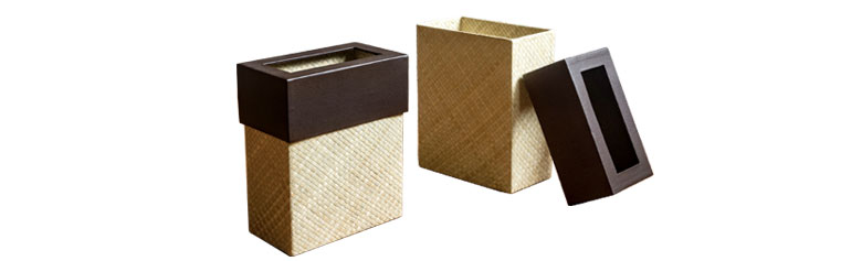 パンダンで編まれたアジアンごみ箱 長方形 スクエア ナチュラル ブラウン