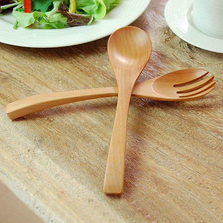 サラダスプーン＆フォークセット ナチュラルな風合いたっぷり