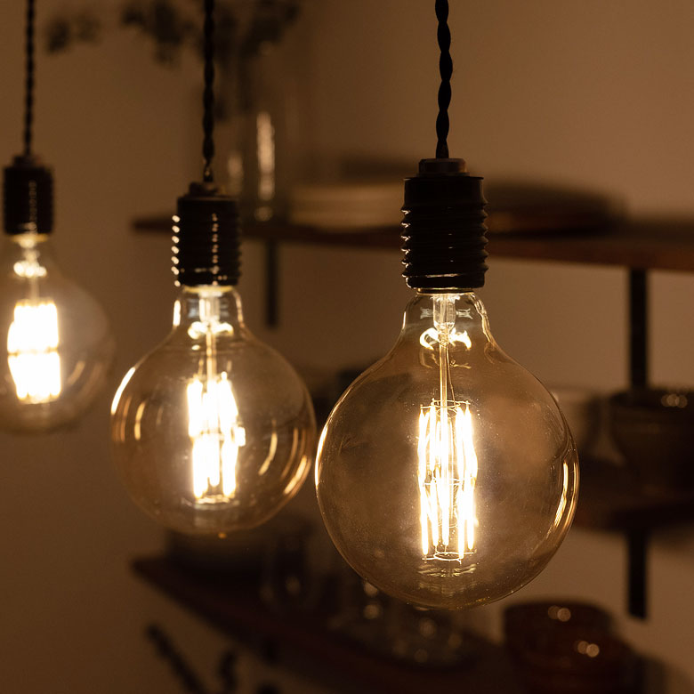 フィラメントが美しいエジソン裸電球。