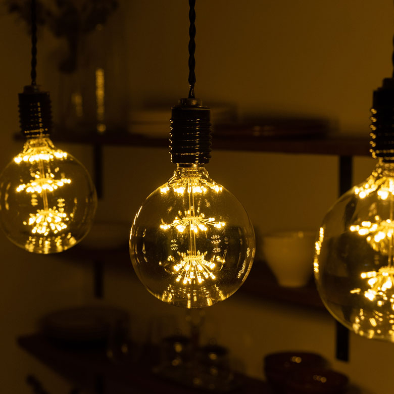 フィラメントが美しいエジソン裸電球。