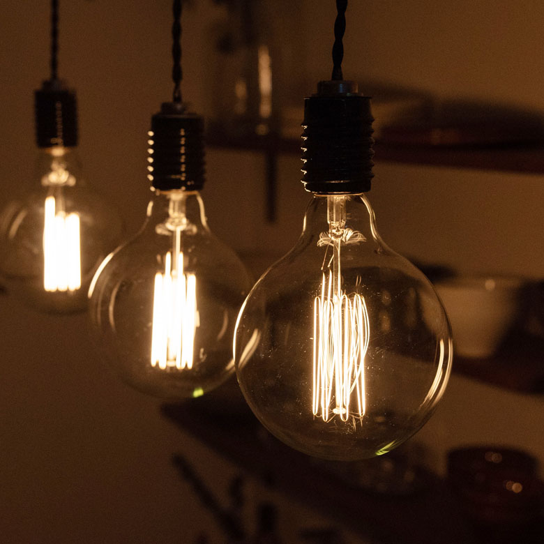 フィラメントが美しいエジソン裸電球。