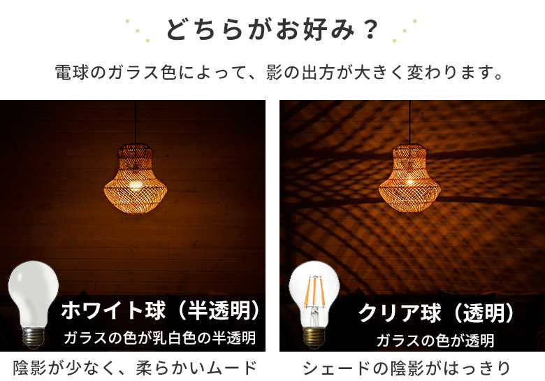 電球のガラス色で変わる陰影の違い