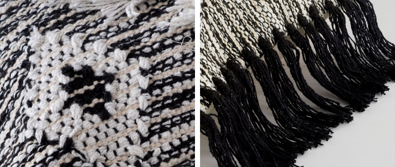 立体的な織りと大胆なフリンジがポイント