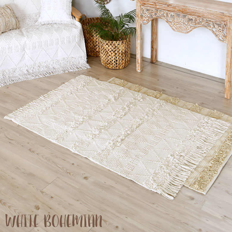 インドコットン100%のボヘミアン柄ラグマット